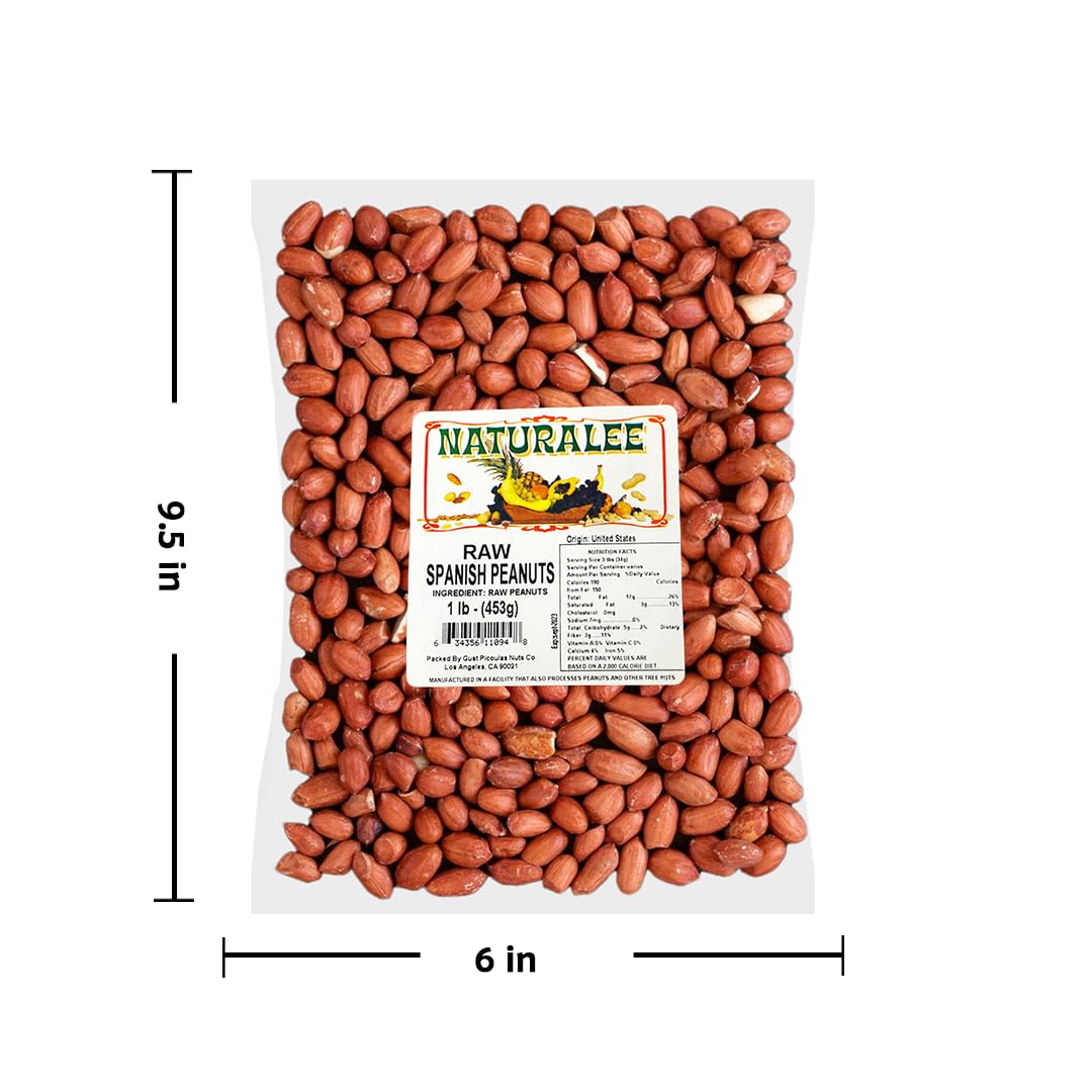 Naturalee Peanuts, Raw Whole Spanish Redskin 1 Lbs - Raw, Unsalted - Heart Health, High Protein, Vegan, Natural