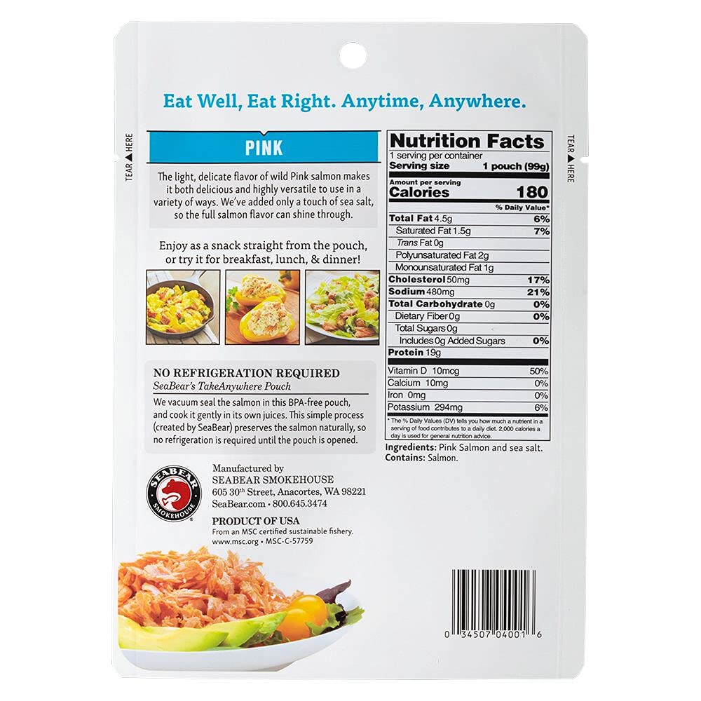 Seabear - Ready-To-Eat Wild Alaskan Pink Salmon - 3.5 Oz - 1 Pack