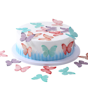 48Pcs Edible Butterflies Cake Toppers 2'' Wafer Paper Butterfly For Cake Cupcake Decoration Colorful Small Pastel Butterfly Cupc