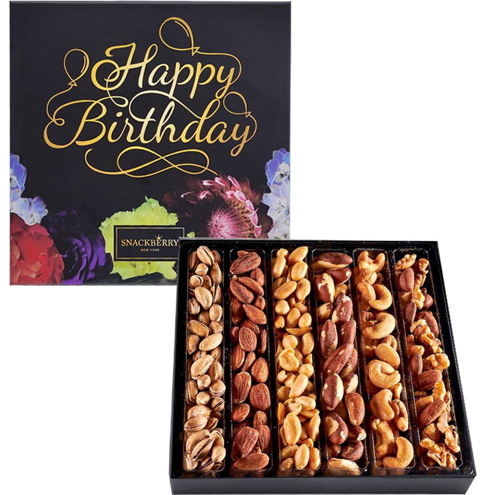 Happy Birthday Nuts Gift Basket, Gourmet Snack Box,In Elegant Box, Gift Set Birthday Party, For Men And Women. Kosher, Snackberry (Assortment #1)