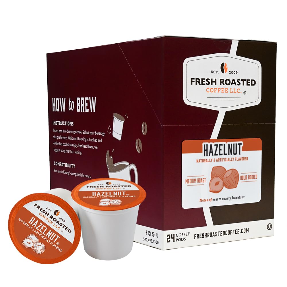 Fresh Roasted Coffee, Hazelnut, Flavored Coffee Pods, 24 Count