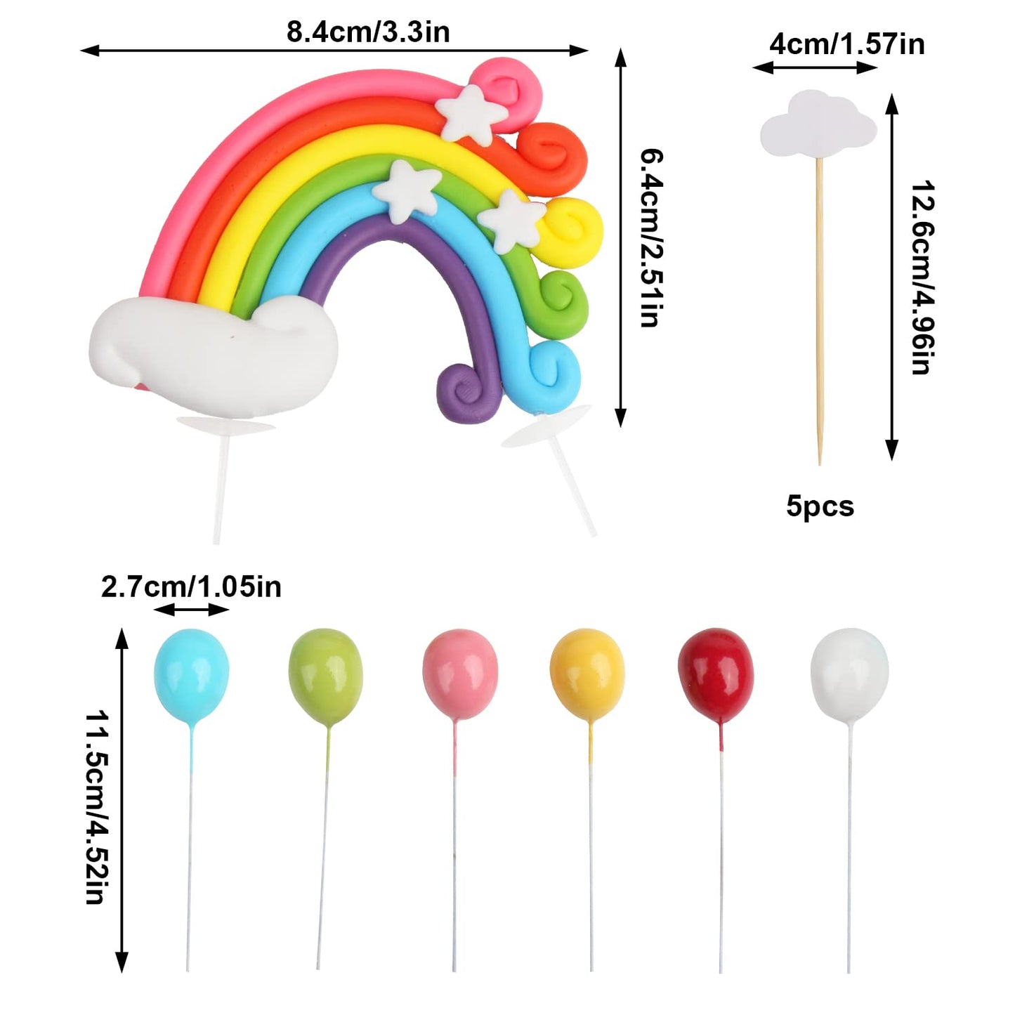 SULOLI Rainbow Cake Toppers Set, 12 Pcs Pastel Clay, 3.9 inches, Model S-PL-8554, Ideal for Kids Birthday Party Decorations