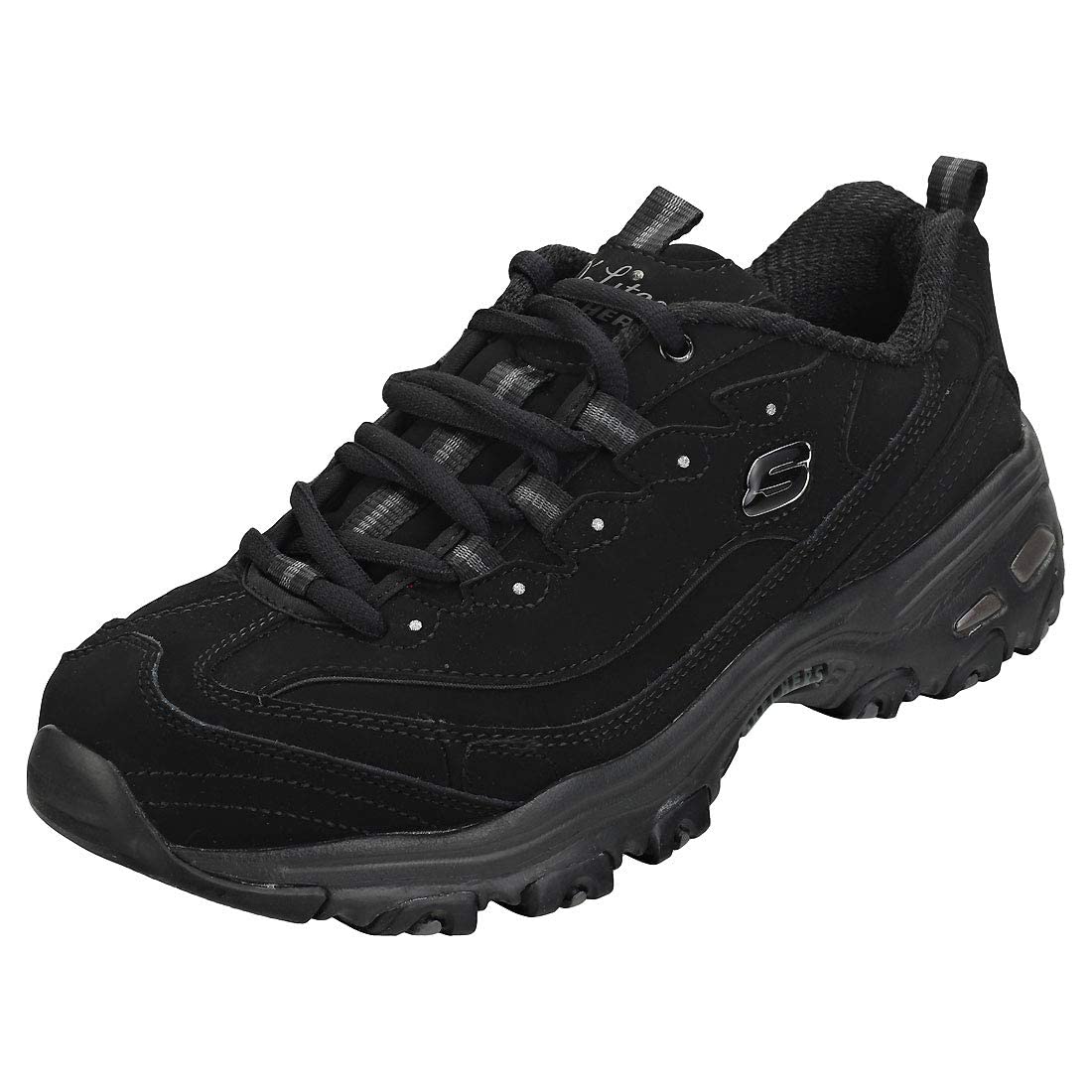 Skechers Sport Womens Dlites-Play On - Me Time - Memory Foam Lace-Up Sneaker,Blackblack,11 M Us