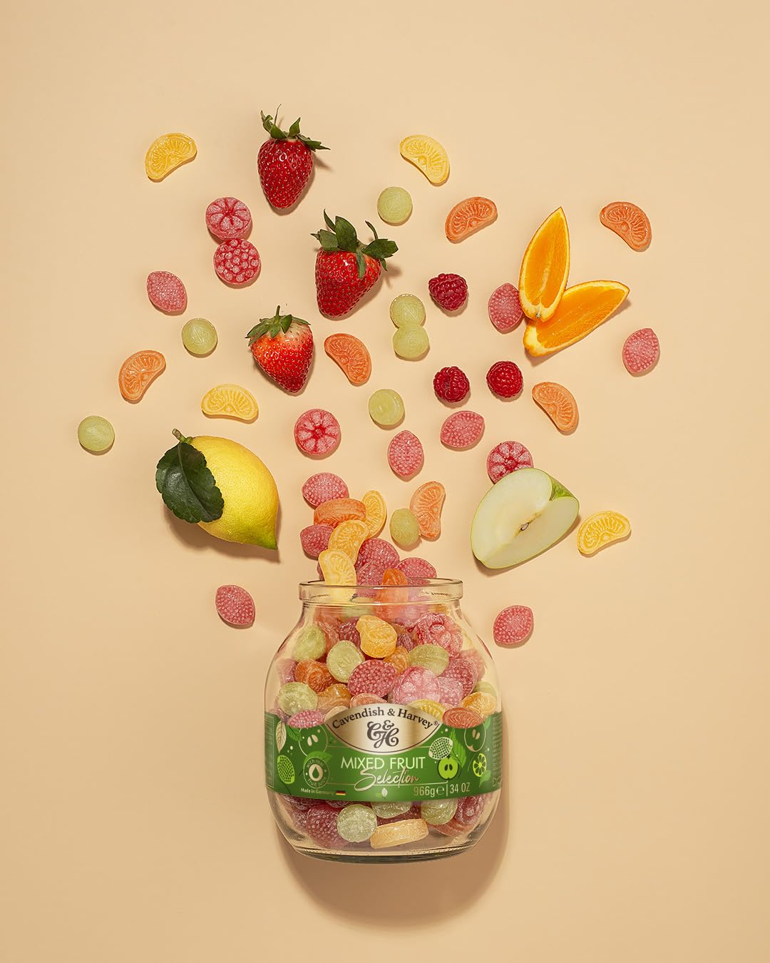 Cavendish & Harvey Mixed Fruit Hard Candy Drops, 34 Ounce Jar, Multicolor, Model 4037719066009
