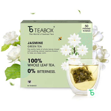 Teabox Organic Jasmine Green Tea 50 Teabags | Sourced From Madurai | For Calm Mind And Relaxation | Made With 100% Whole Leaf, N