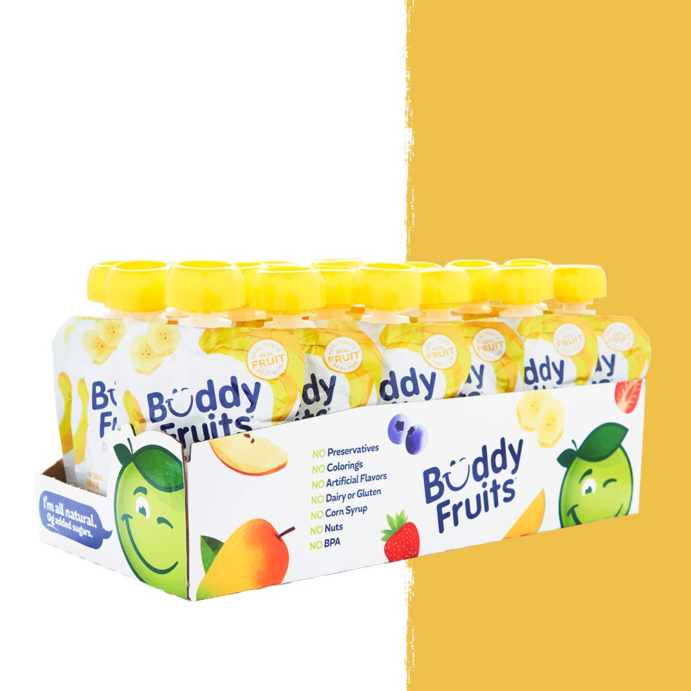 Buddy Fruits Snacks To Go Banana Unsweetened Applesauce 3.2Oz Pouch (18Pk) Gluten-Nut-Dairy-Preservatives-Bpa Free, Non Gmo, Kos