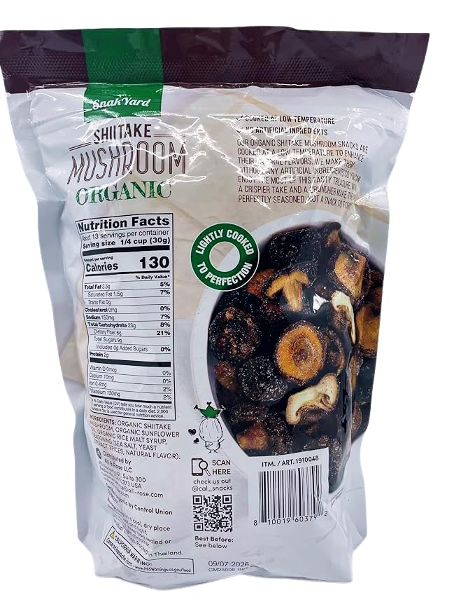 The Snak Yard Shiitake Mushroom Organic Crisps, Resealable Bag, 14.11 Ounces