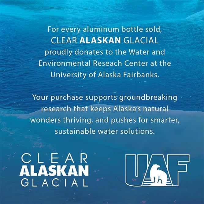 Clear Alaskan Fresh Glacier Water  Naturally Alkaline - Bottled in Aluminum with No Plastic | 16 Fl Oz (473 ml) - Pack of 12 | Natural glacial mineral water  bottled at the source in aluminum bottles