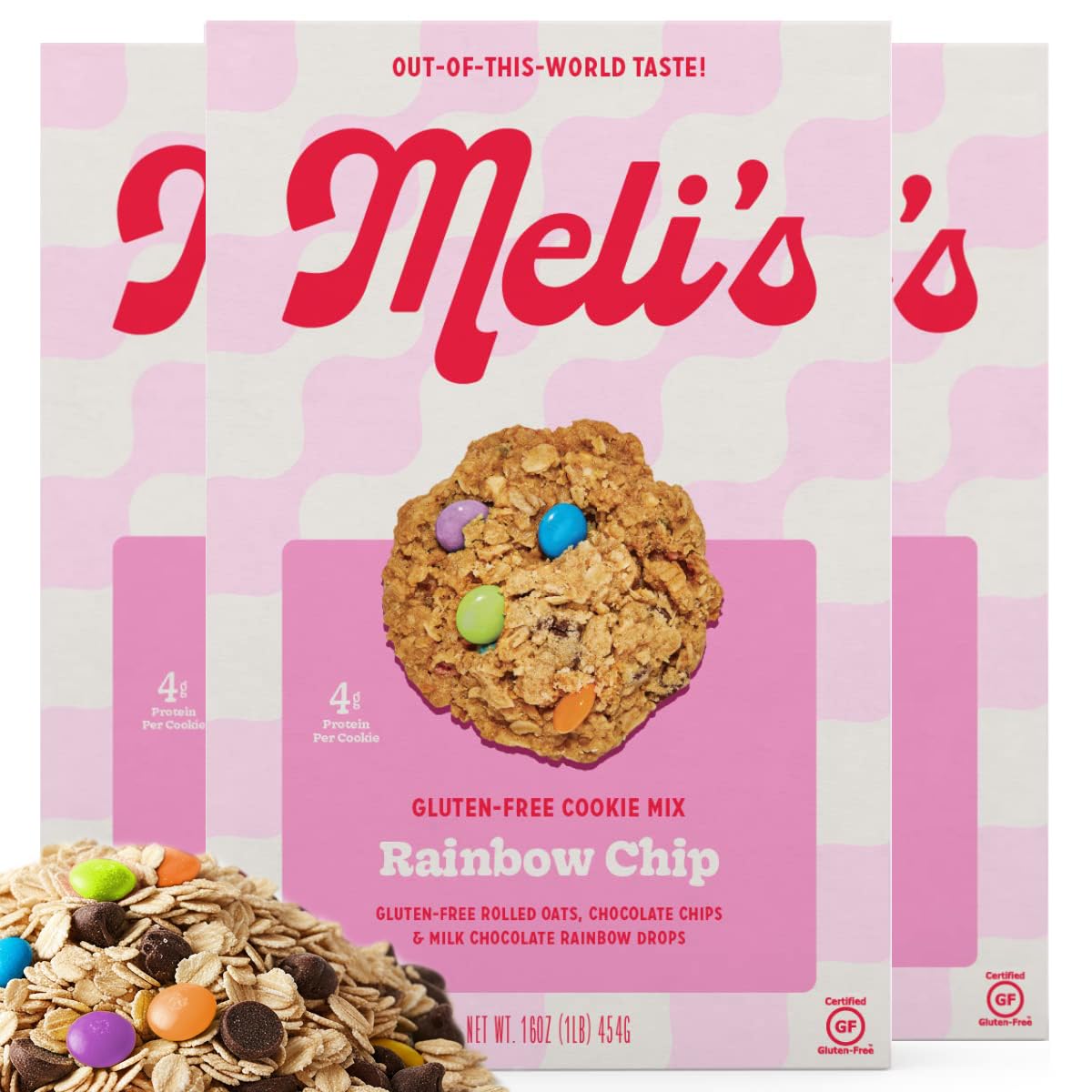 Melis Rainbow Chocolate Chip Gluten Free Cookie Mix  High Protein Baking Mix With Milk Chocolate Rainbow Drops & Rolled Oats  Easy Bake Oven Mixes For Sweet Treats & Desserts  16Oz Box 3-Pack