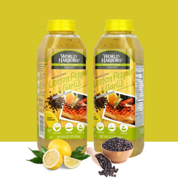 World Harbors Lemon Pepper Garlic Sauce & Marinade, 16 oz (Pack of 2), Ideal for Chicken, Seafood, Grilled Meats, and Salads
