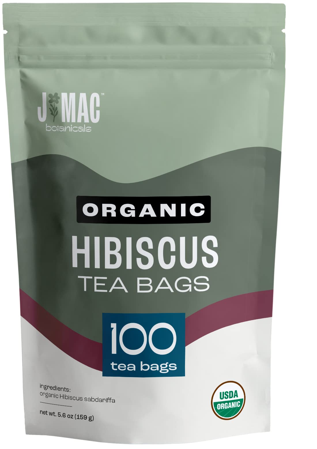 J Mac Botanicals, Organic Hibiscus Tea Bags (100 Tea Bags) Fresh Dried Hibiscus Flower From Egypt, Packaged In The Usa