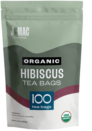 J Mac Botanicals, Organic Hibiscus Tea Bags (100 Tea Bags) Fresh Dried Hibiscus Flower From Egypt, Packaged In The Usa