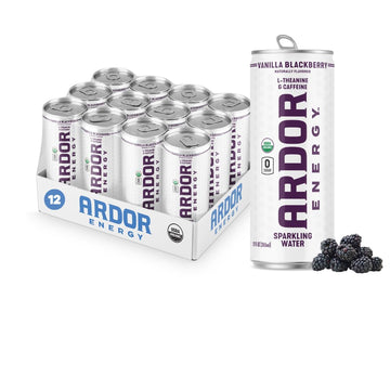 ARDOR ENERGY Sparkling Water - Vanilla Blackberry, 12 Pack, 100mg Organic Caffeine, 200mg L-Theanine, No Sugar, Vegan, Gluten Free