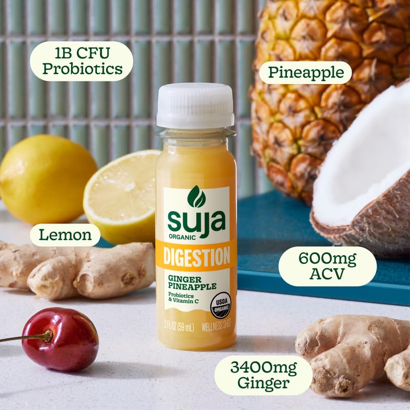 Suja Organic Digestion Shot - Cold-Pressed Juice with Probiotics, 1 Fl Oz (Pack of 20)