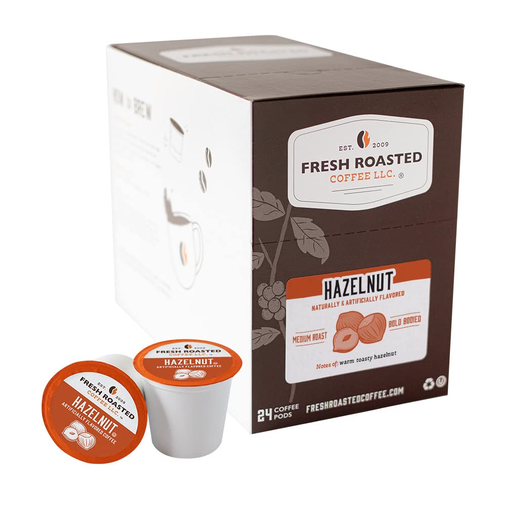 Fresh Roasted Coffee, Hazelnut, Flavored Coffee Pods, 24 Count
