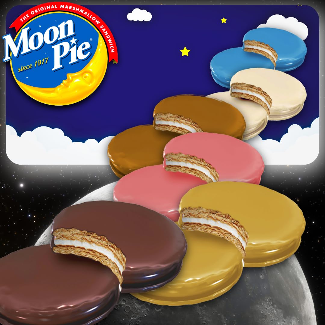Moon Pie Mini Snack Pies - 36 Pack, 6 Flavors: Original, Blueberry, Vanilla, Banana, Strawberry, Salted Caramel, 1oz Each