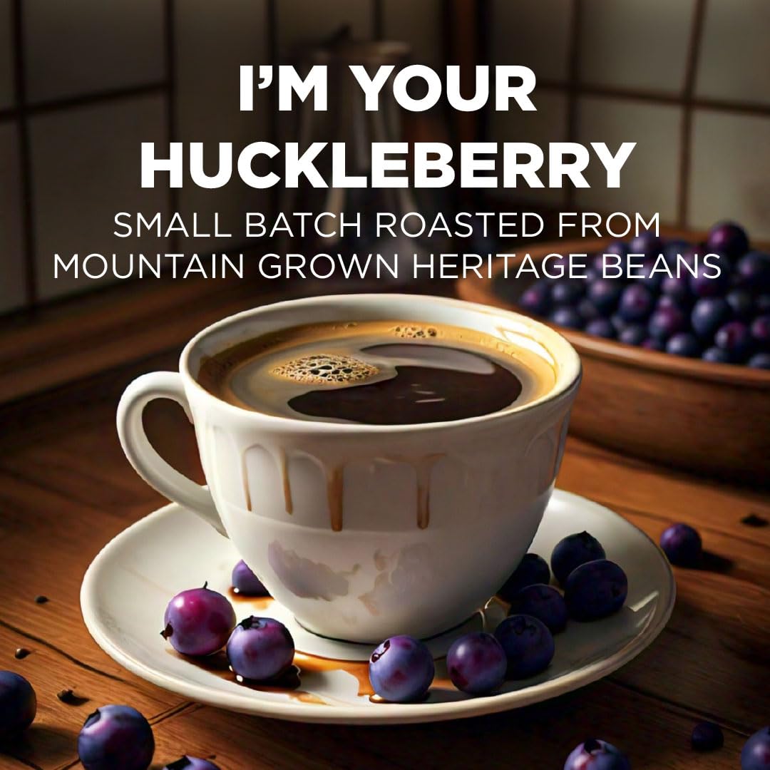 MAUDS Huckleberry Coffee Pods, 100% Arabica, 18 Count, KCup Compatible, Recyclable, Holiday Flavored
