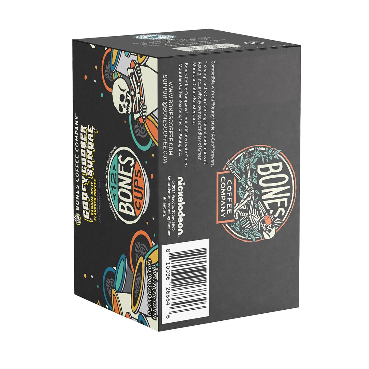 Bones Coffee Company Flavored Coffee Bones Cups Goofy Goober Sundae Flavored Pods Banana Split Flavor | 12Ct Single-Serve Coffee