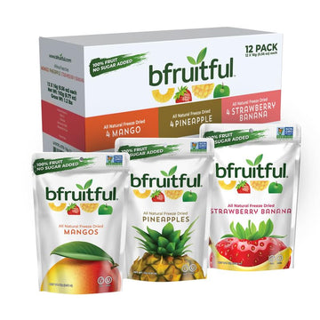 bfruitful Freeze-Dried Mangos, Strawberry Bananas, Pineapples Variety Pack, Freeze Dried Fresh Fruit Bites, Gluten Free, Vegan, 