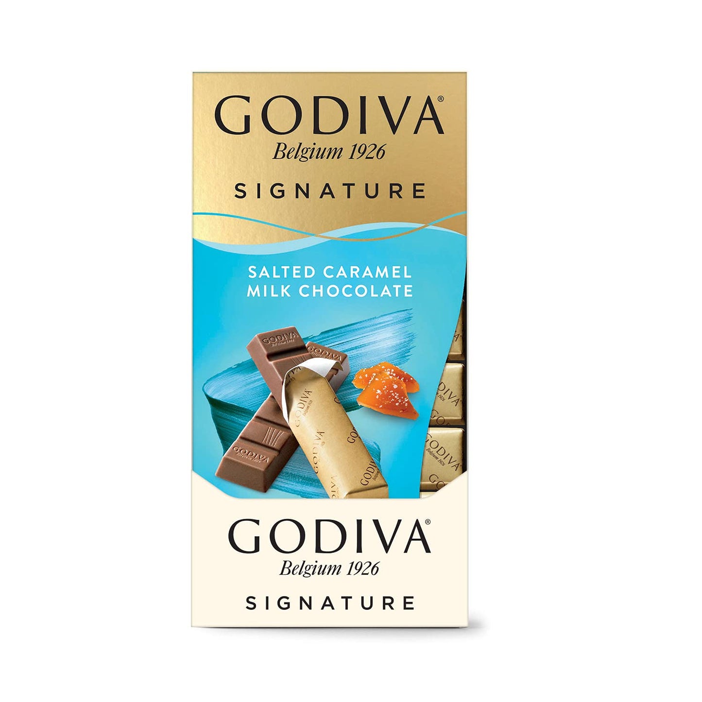 Godiva Chocolatier Mini Gourmet Chocolate Bar, Salted Caramel, 12 Count, 90 grams, Brown, Model 2020