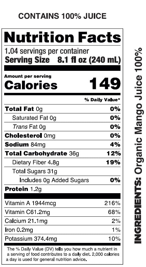 Pomona Organic Juices Pure Mango Juice, 8.4 Ounce Bottle (Pack of 12), Cold Pressed Organic Juice, Non-GMO, No Sugar Added, Not