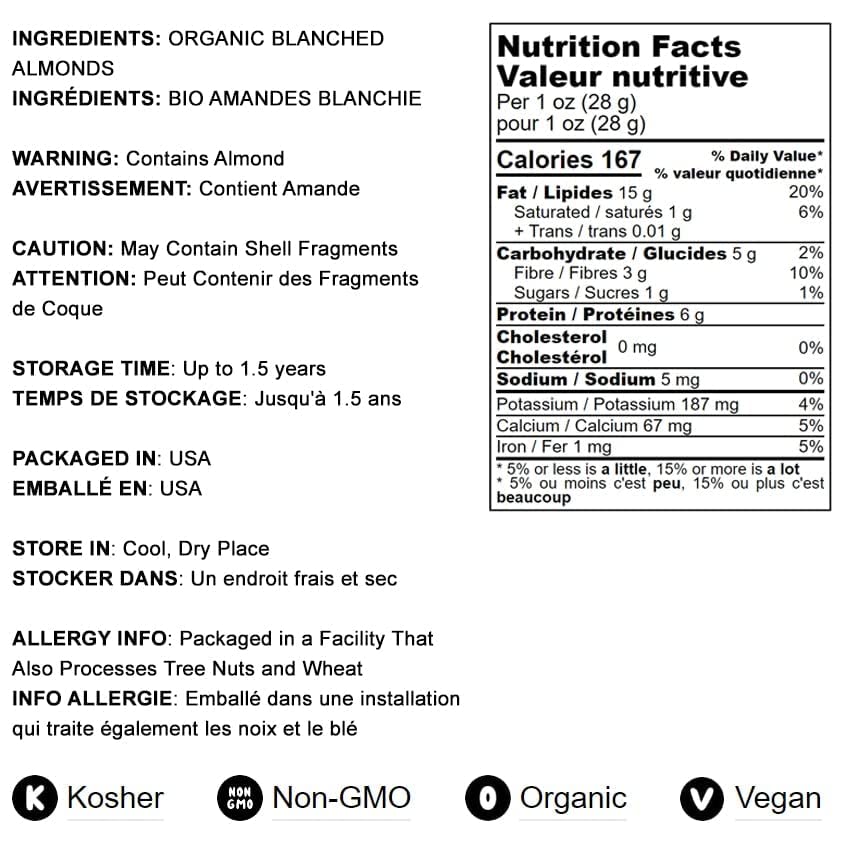 Food to Live Organic Blanched Sliced Almonds, Non-GMO, Unsalted, Vegan, 8 Pounds