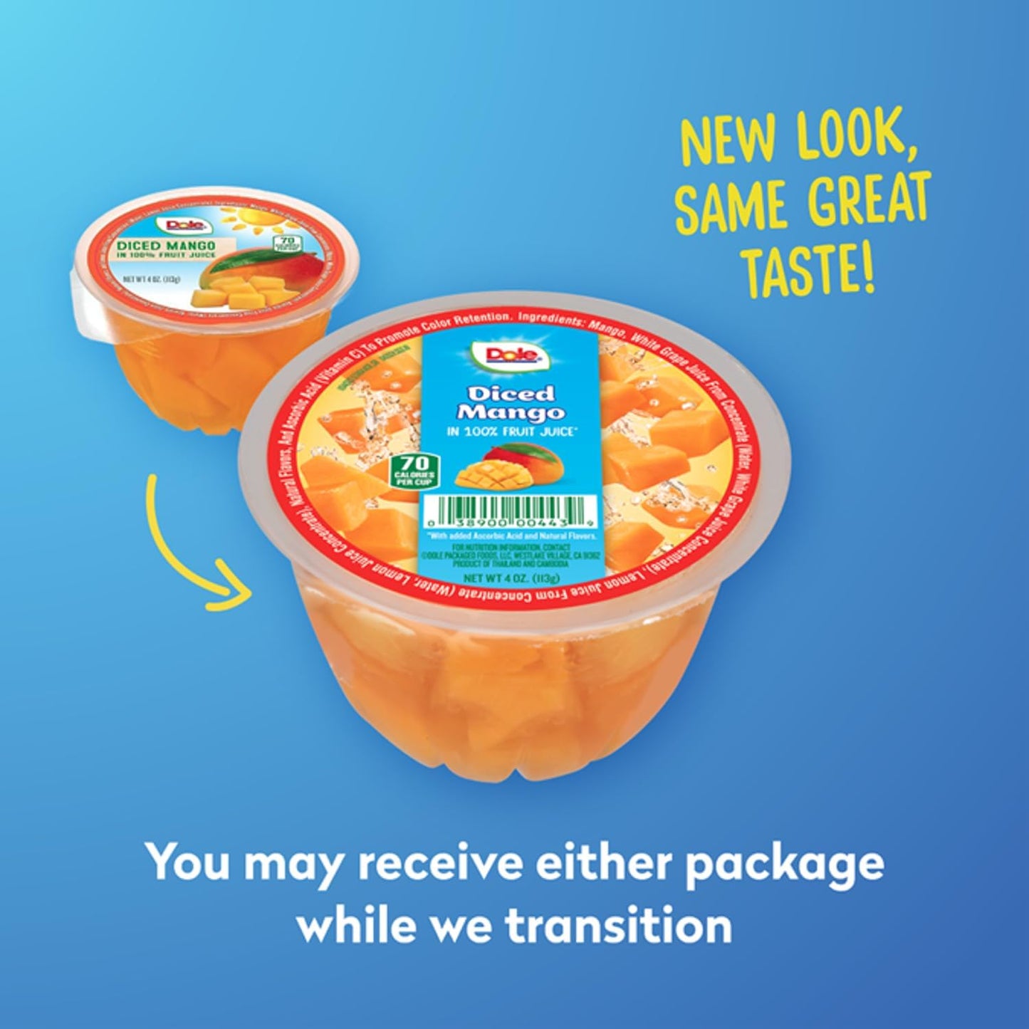 Dole Fruit Bowls Diced Mango Snacks, 4oz (Pack of 36), Gluten & Dairy Free, Orange