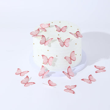 48Pcs Edible Butterflies For Cake Decorations Pink Wafer Paper Butterfly Cupcake Toppers Wafer Glutinous Paper Butterflies For W