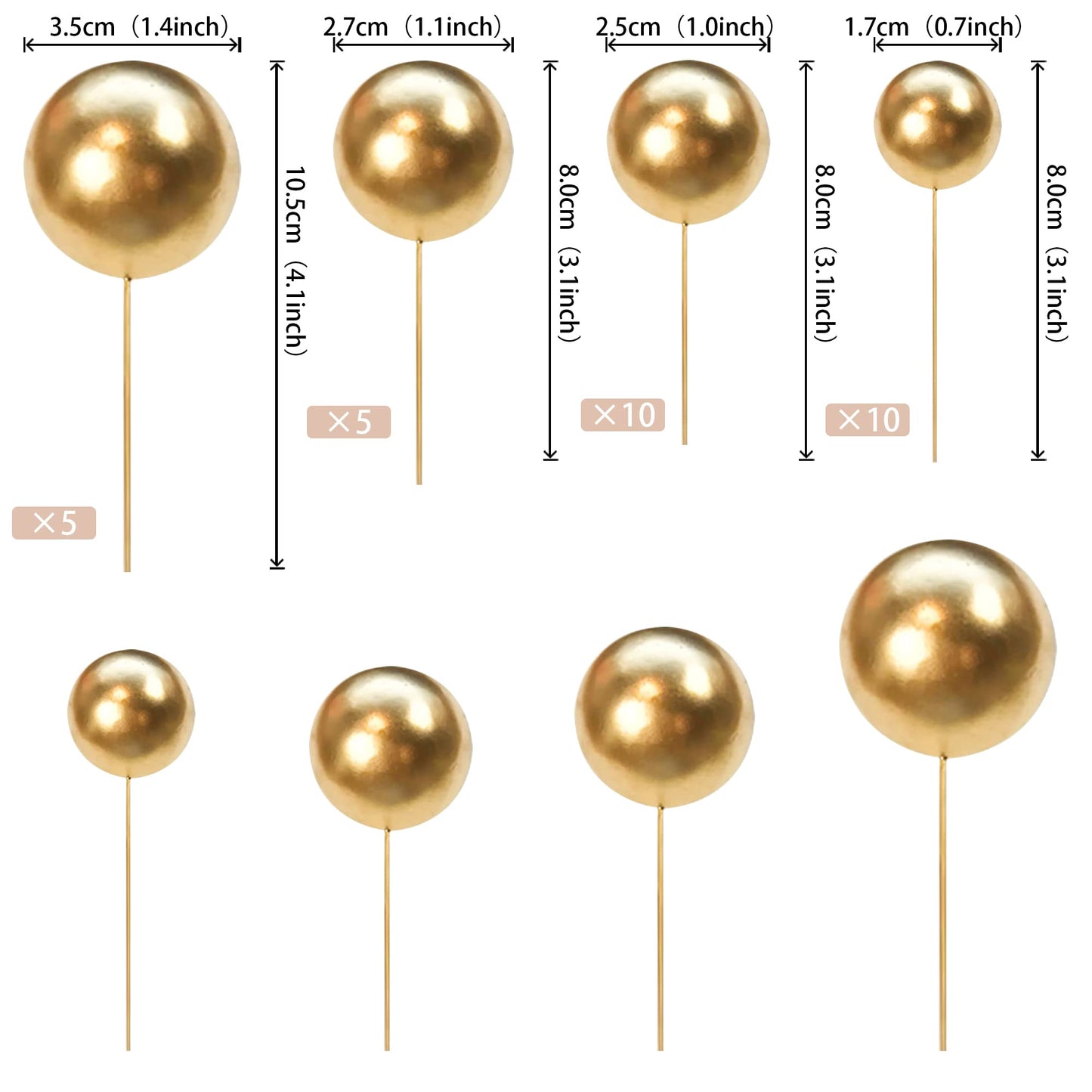 Rssta i Mini Balloon Cake Topper, 30 Pack Glitter Foam Balls, Gold, Ideal for Kids Birthday, Wedding, Baby Shower, Party Decorations