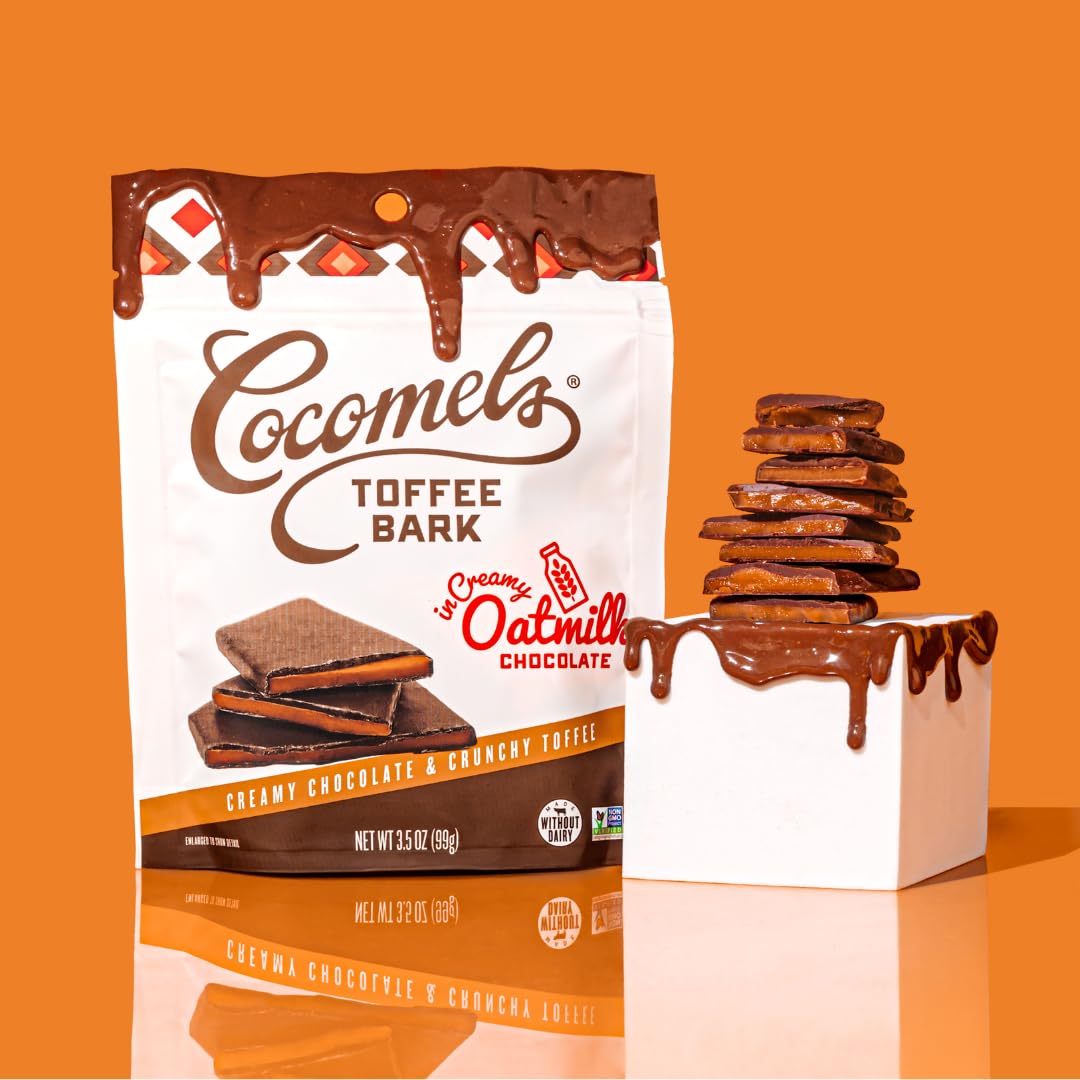 Cocomels Oatmilk Chocolate Covered Toffee Bark, 3.5 Oz, 6 Pack, Dairy Free, Vegan, Organic
