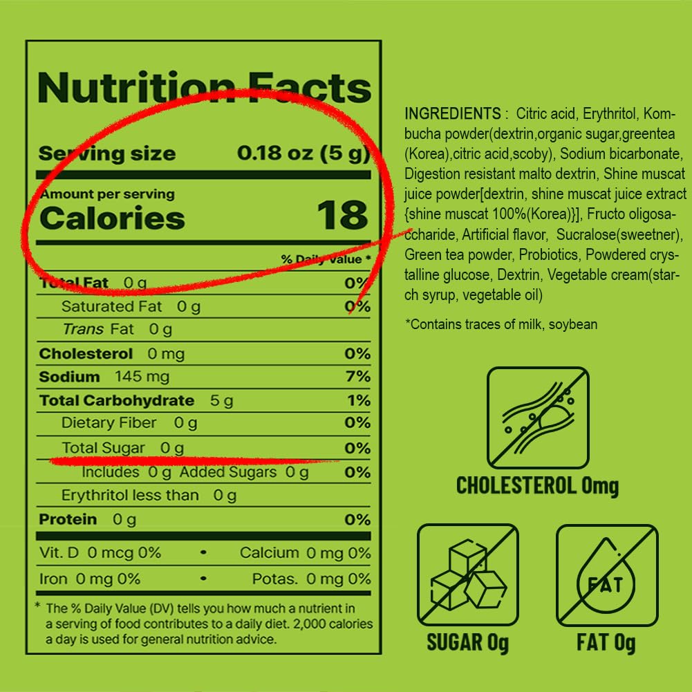 KAYFOOD Garden Daily Shinemuscat Kombucha Tea Powdered Mix, Probiotics & Prebiotics, Zero Sugar, 10ST