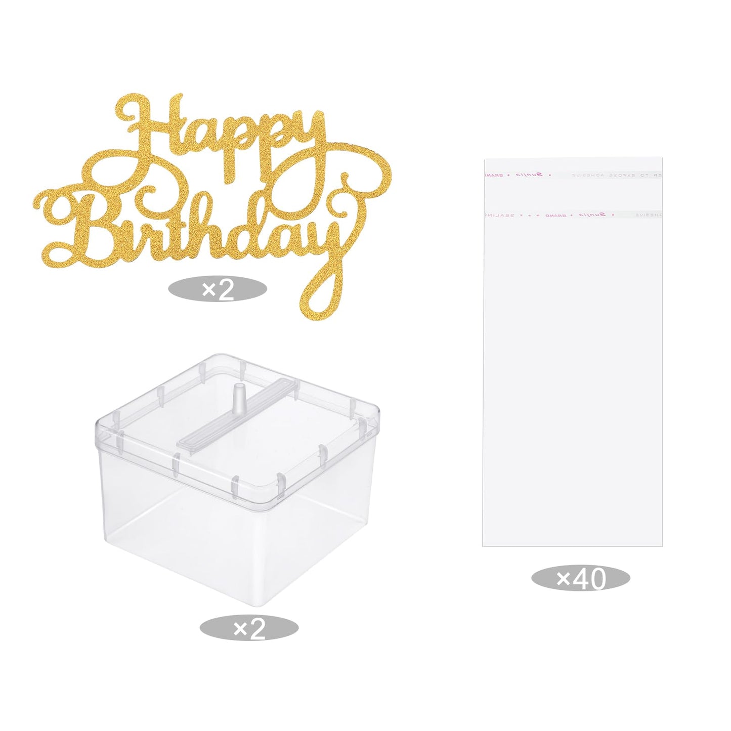 2 Set Money Cake Pull out Kit Include 2 Pulling Money Box 2 Plastic Roll 40 Transparent Bag Connected Pocket and 2 Happy Birthda