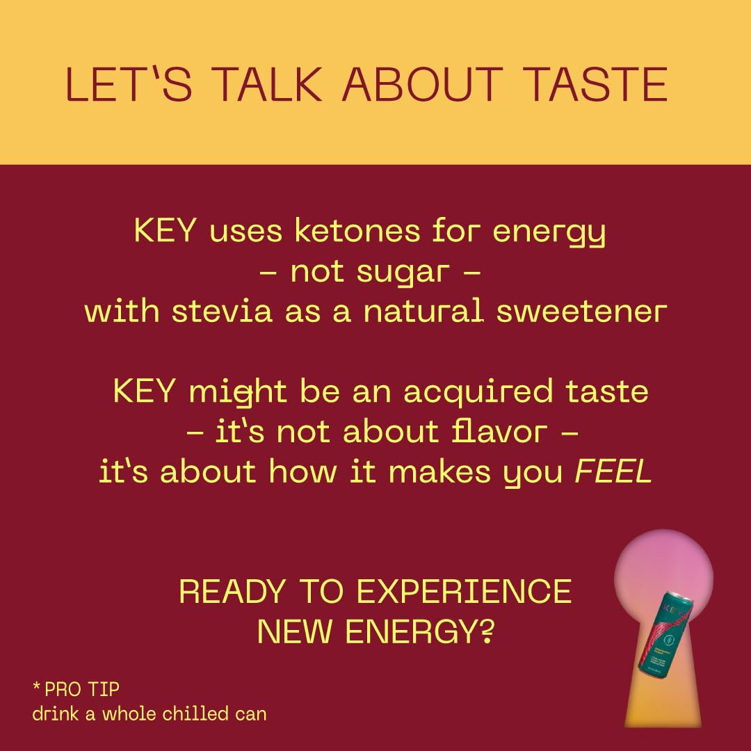 KEY Ketone Energy Drink - Sugar Free, 80mg Caffeine, 11.5g Ketones, Green Tea & L-Theanine, Ginger Lime, 12 Pack