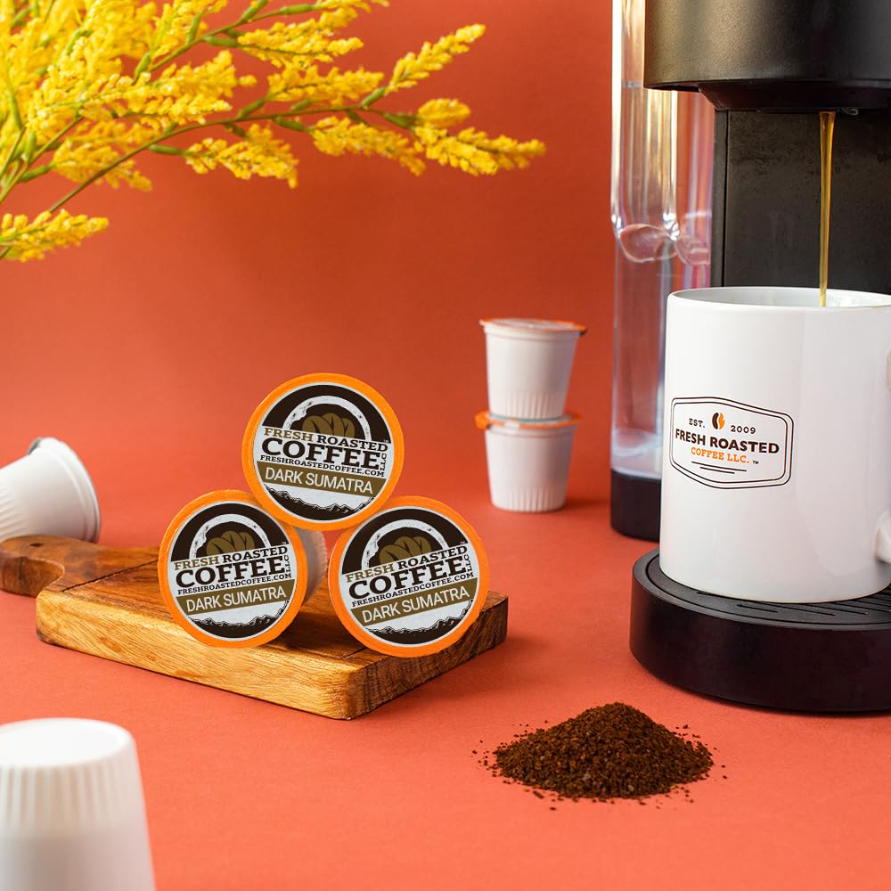Fresh Roasted Coffee,100% Dark Sumatra Mandheling | Single Origin | Dark Roast | Kosher | K-Cup Compatible | 96 Pods