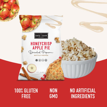 Safe + Fair Plant-Based Gourmet Apple Pie Flavored Popcorn - Honeycrisp Apple Pie Drizzled Kettle Corn Popcorn Non-GMO Gluten-Fr