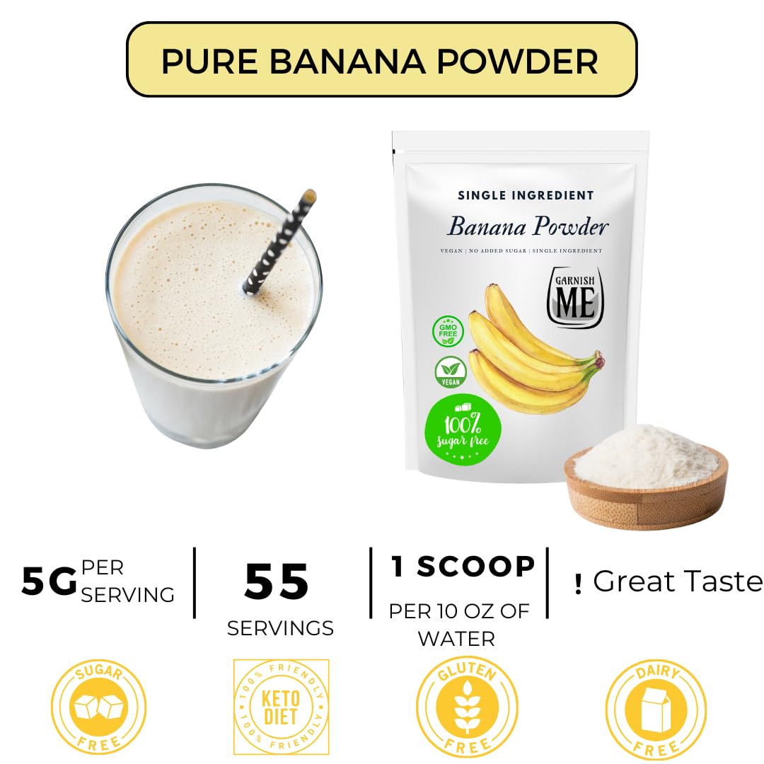 Dried Banana Powder 8.8Oz - Ready To Use For Smoothies, Baking, Desserts, & Natural Flavoring. 100% Natural Pure Banana Powder