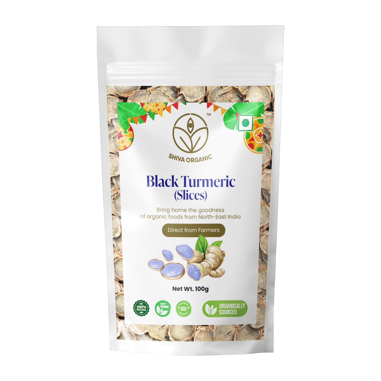 Shiva Organics Black Turmeric Slices 100 g: Authentic North East Indian Spice Powder, Bursting with Citrusy Flavor and Culinary