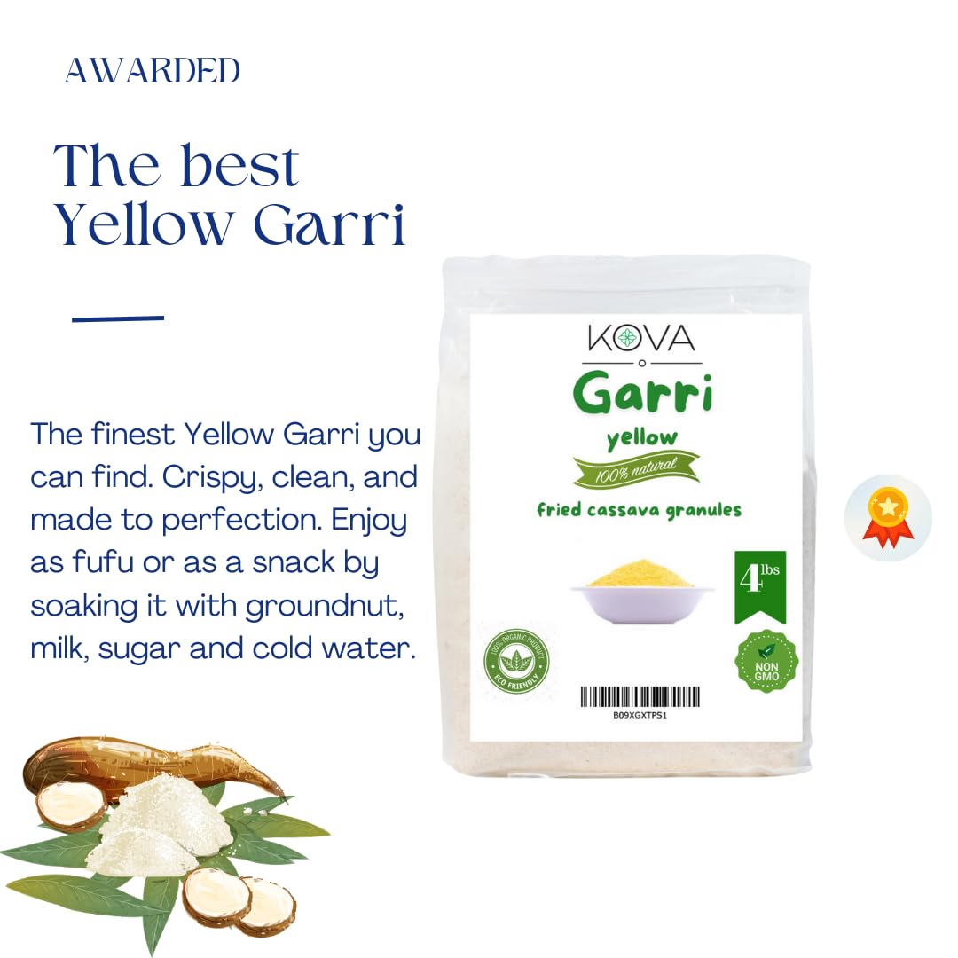 Kovafood Yellow Garri, 4 LBs - Premium Quality, Gluten-Free, Traditional African Food