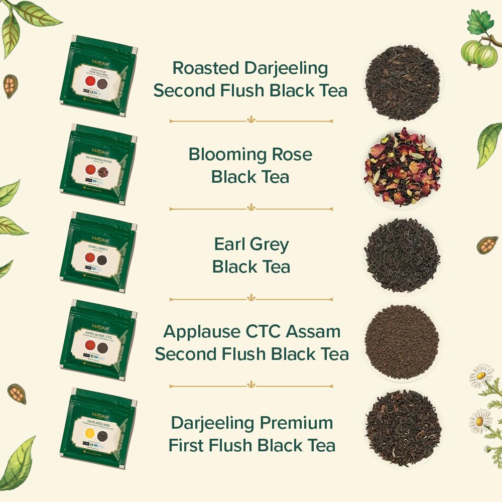 Vahdam, Top 10 Premium Black Tea Loose Leaf Tea Sampler (50+ Servings) | Resealable Ziplock Pouch | Gluten Free, Non Gmo | Tea V
