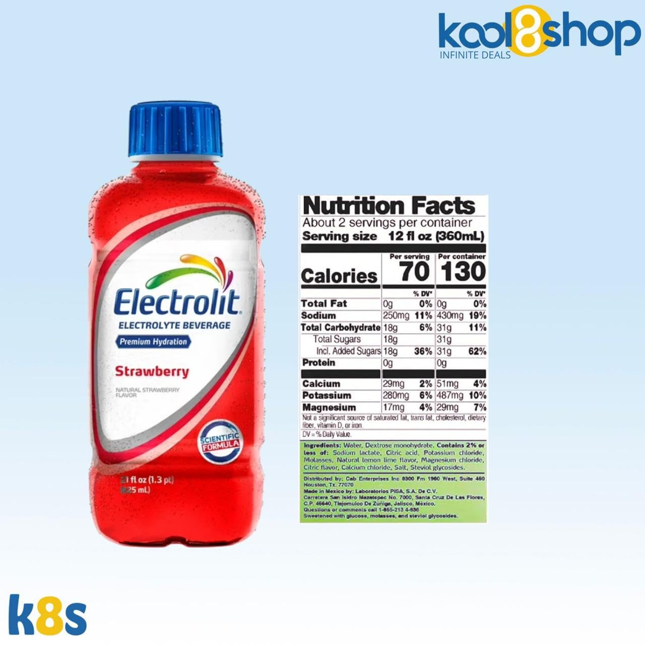 Electrolit Strawberry Hydration Drink With Electrolytes 21 Fl Oz Plastic Bottles 9 Pack+ 1 Microfiber Cooling Towel By Kool8Shop