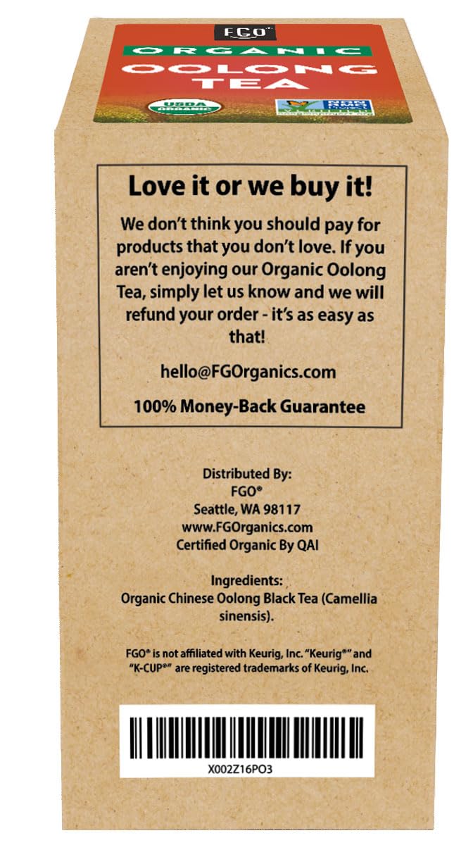 FGO Organic Oolong K-Cup Pods, Keurig Compatible, Naturally Occurring Caffeine, 24 Count