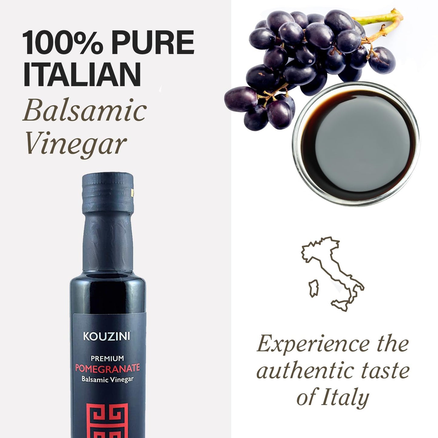 Kouzini Ultra Premium Pomegranate Balsamic Vinegar, Aged Balsamic Vinegars From Modena, Italy, Premium, Smooth & Full-Bodied Fla