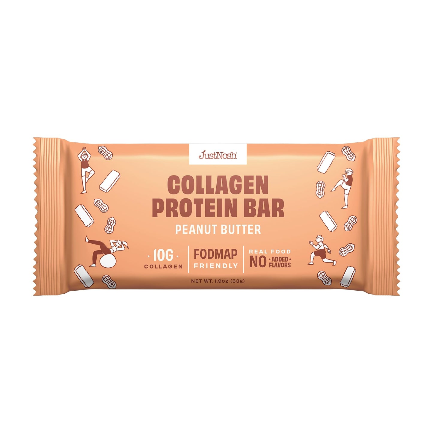 Justnosh ?P?Eanut Butter Collagen Protein Bars – 16G Protein, 10G Collagen | Gluten & Dairy Free, Low Fodmap, Seed Oil Free (12 Pack)