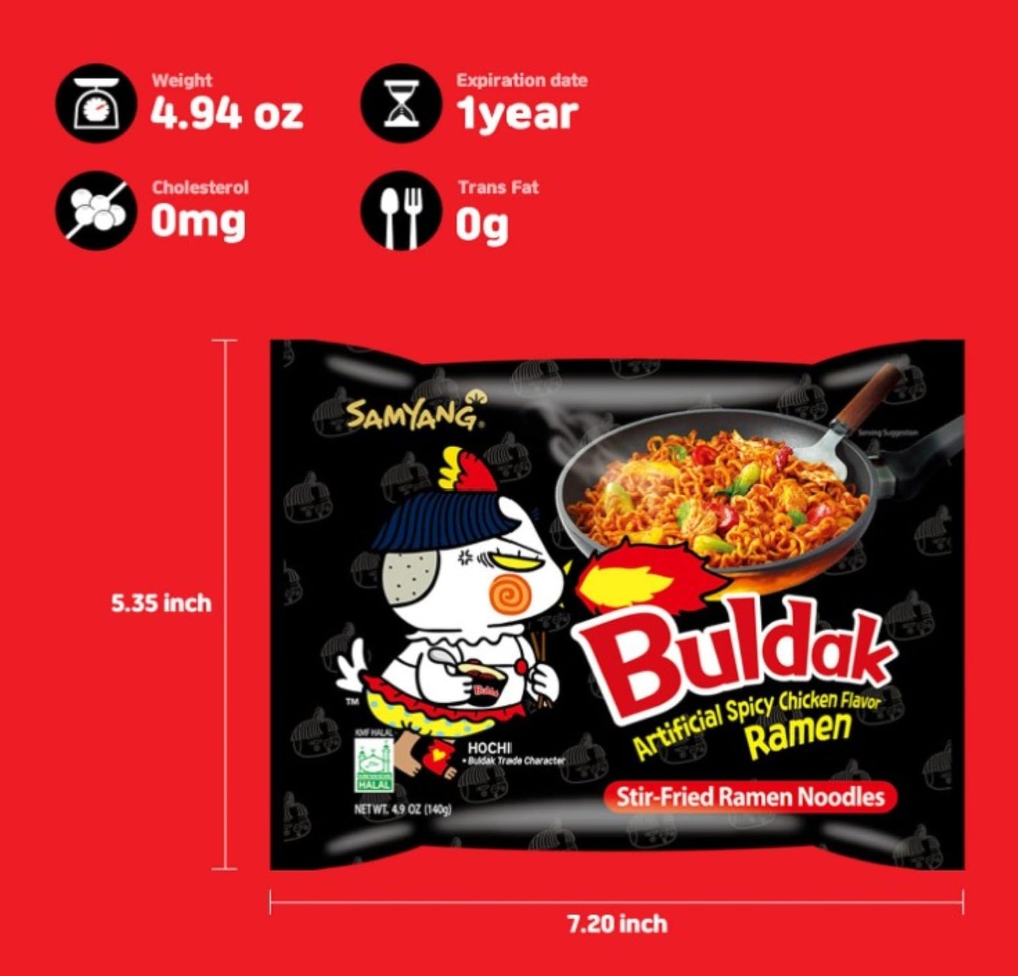 Samyang Spicy Chicken Ramen Roasted Noodles, Buldak Artificial Spicy Chicken Flavor 4.94 Oz (5 Packs) Black