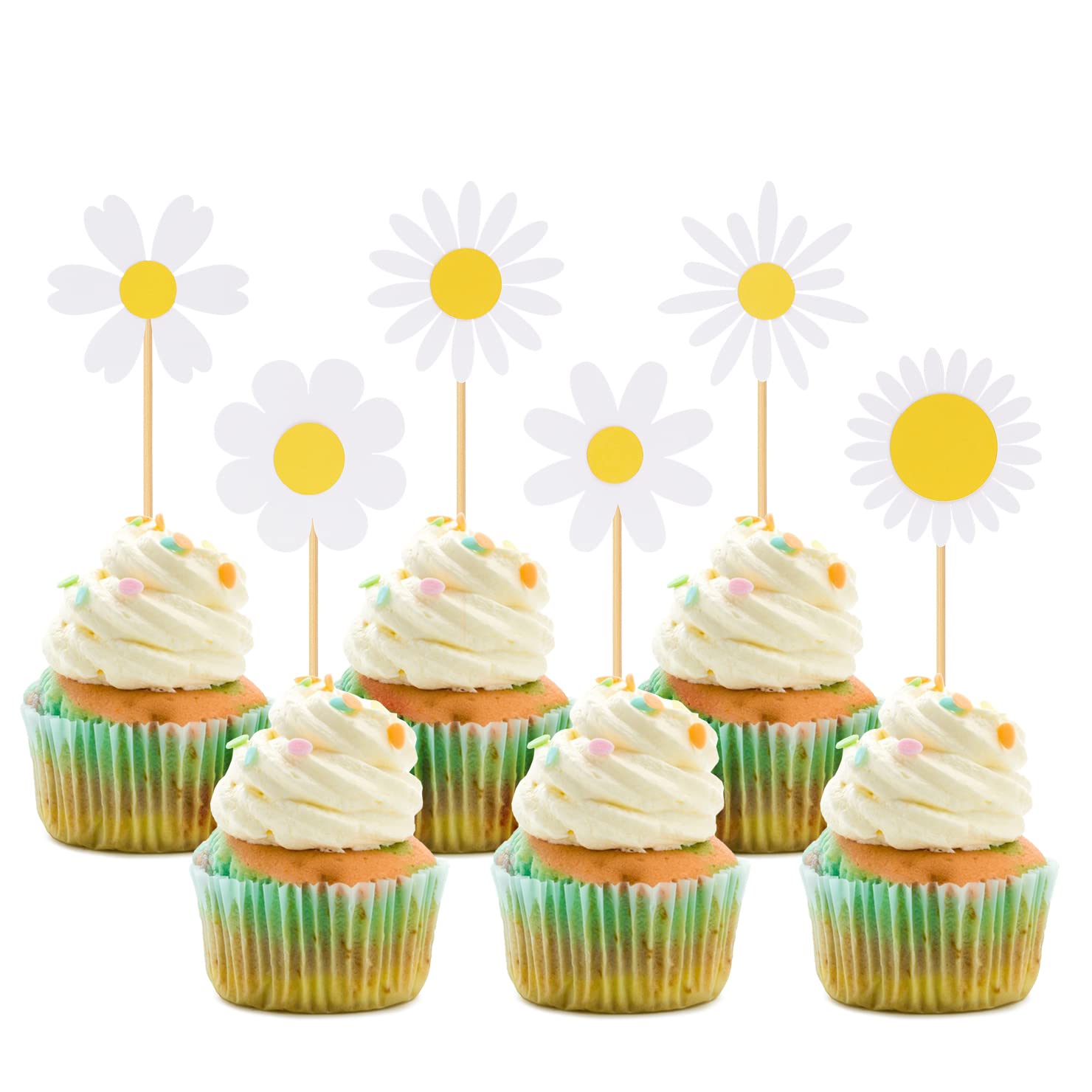 30 Pcs Daisy Cupcake Toppers, 6 Styles Daisy Flower Cake Picks Chrysanthemum Party Decorations For Spring Birthday Wedding Suppl