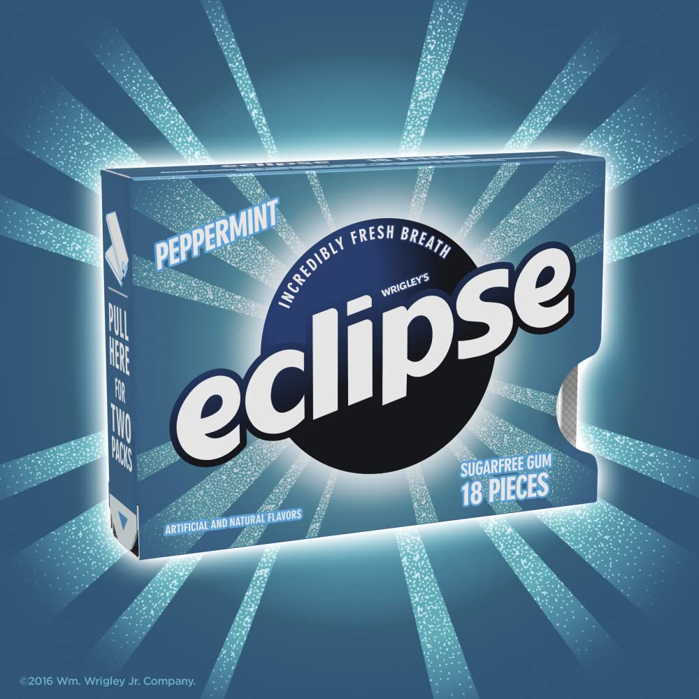 Eclipse Gum Peppermint Sugar Free Chewing Gum, 18 Pieces (8 Packs)