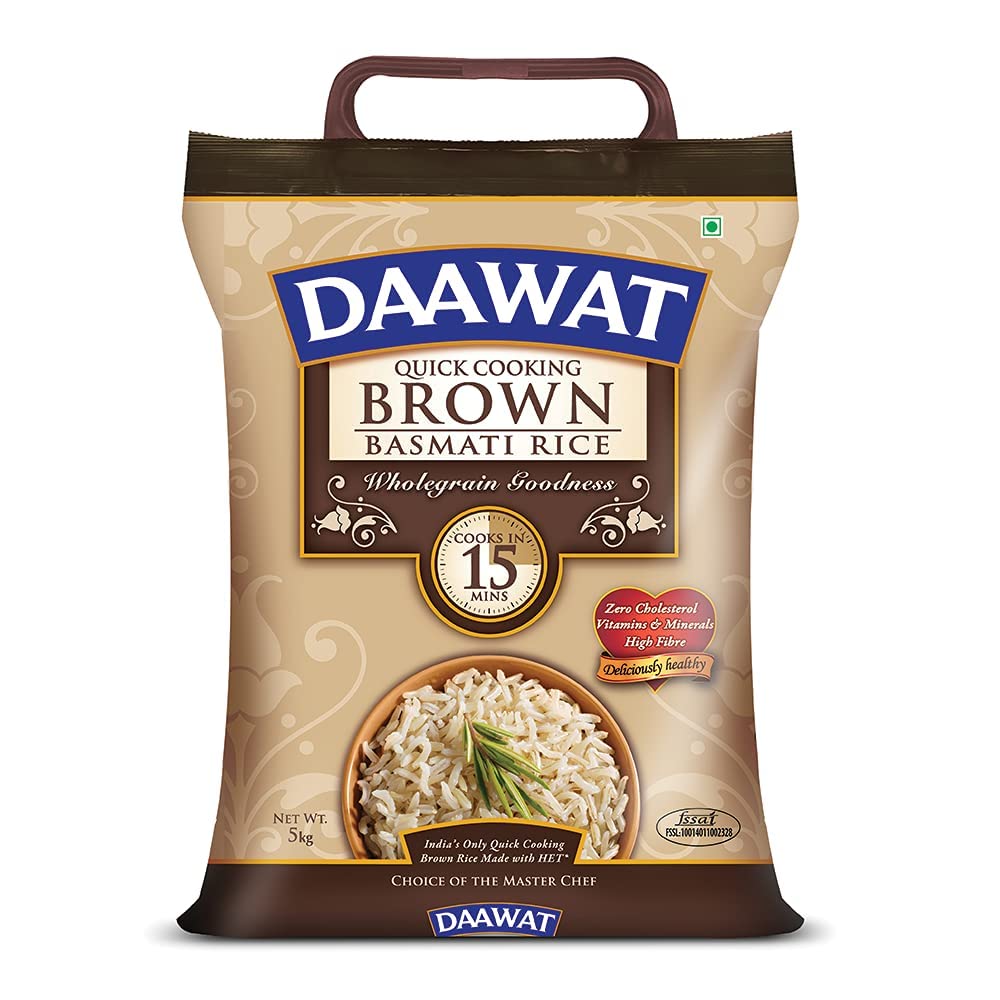 Daawat Brown, Cooks In 15-Minute, Full Bran Intact, Fibre-Rich Basmati Rice, 5 Kg