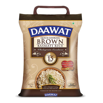 Daawat Brown, Cooks In 15-Minute, Full Bran Intact, Fibre-Rich Basmati Rice, 5 Kg