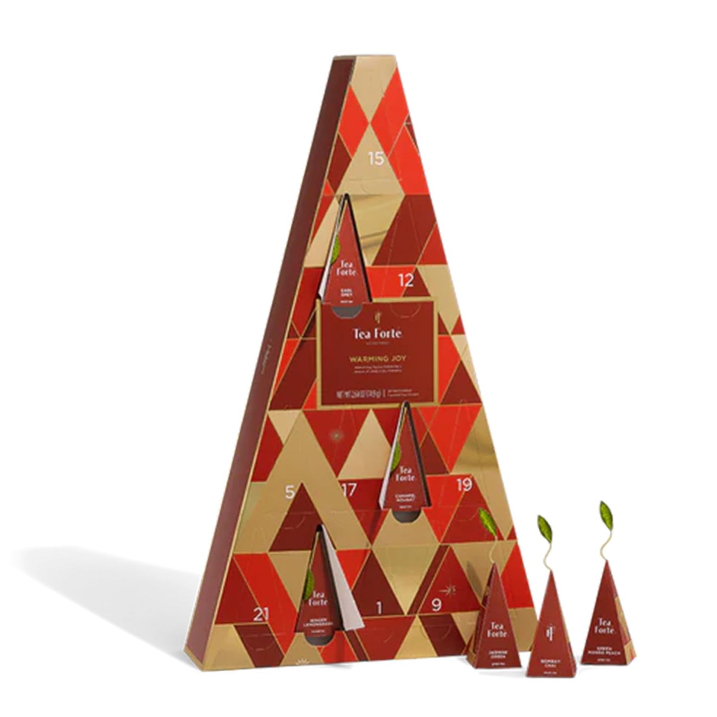Tea Forte Warming Joy Holiday Assorted Tea Advent Calendar, Gift Set Of 24 Pyramid Infuser Tea Bags With Numbered Calendar