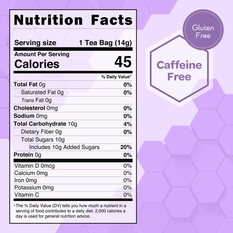 True Honey Teas Lavender Lemonade Herbal Tea Bags - Caffeine-Free, Organic, 24 Count